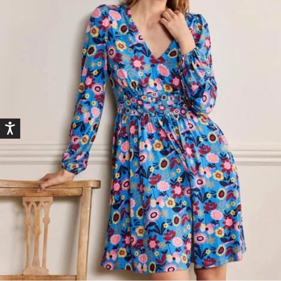 Boden Dresses & Skirts - NWTBoden Jersey Mini Tea Dress Moroccan Blue Floral Long Sleeve Cottagecore Sz 2